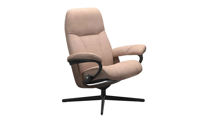 Stressless Consul Cross Recliner in Clover Light Burgundy Fabric with Matt Black Base